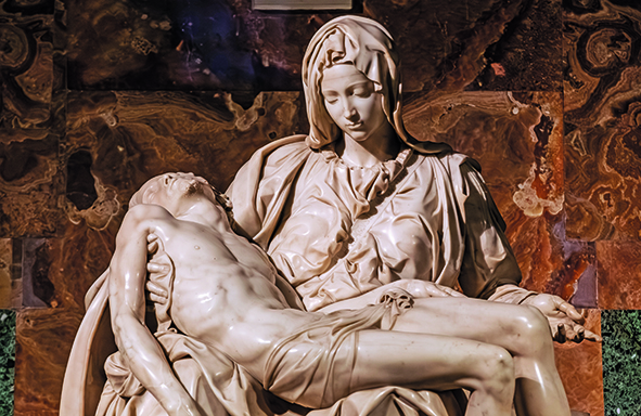 La Piedad de Michelangelo Buonarroti, 1490, basílica de San Pedro del Vaticano.